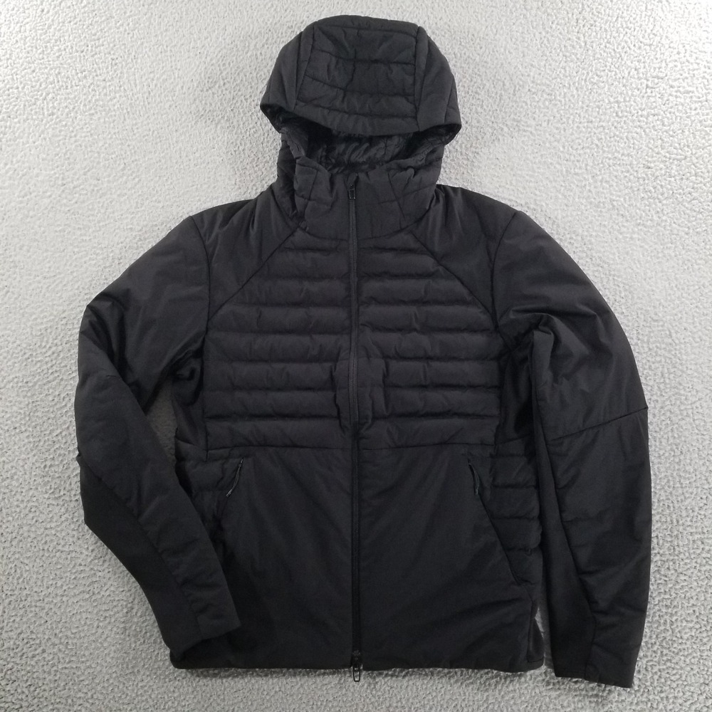 Lululemon Down For It All Jacket Mens Small Black Goose Puffer Hoodie Primaloft